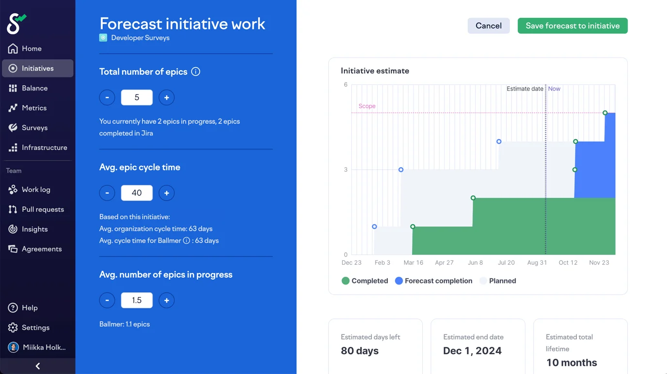 Swarmia - Initiative forecast workflow